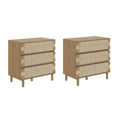 Boho Seagrass 3-Drawer Dresser Light Brown (Set of 2)