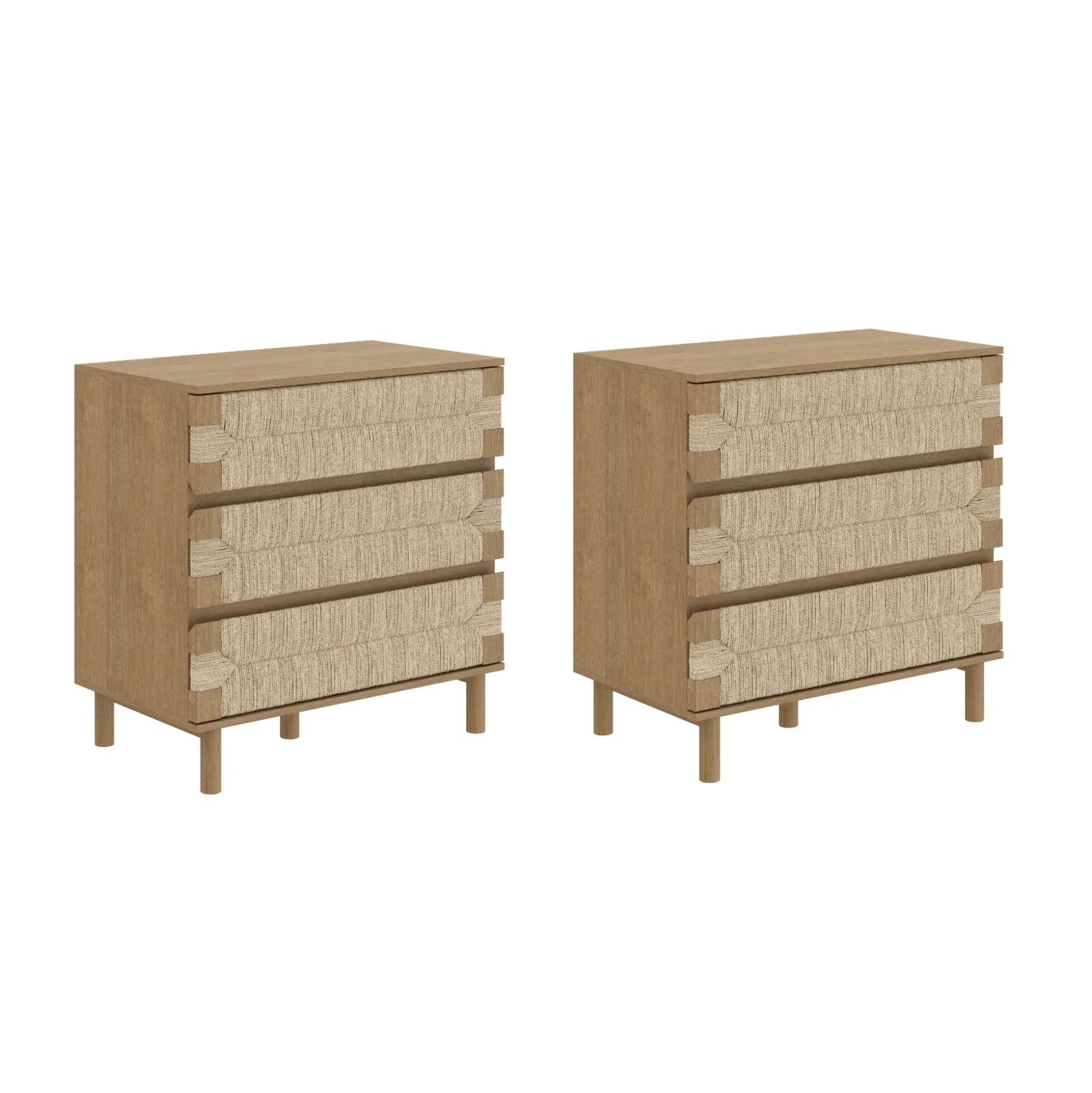 Boho Seagrass 3-Drawer Dresser Light Brown (Set of 2)