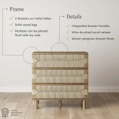 Boho Seagrass 3-Drawer Dresser Light Brown