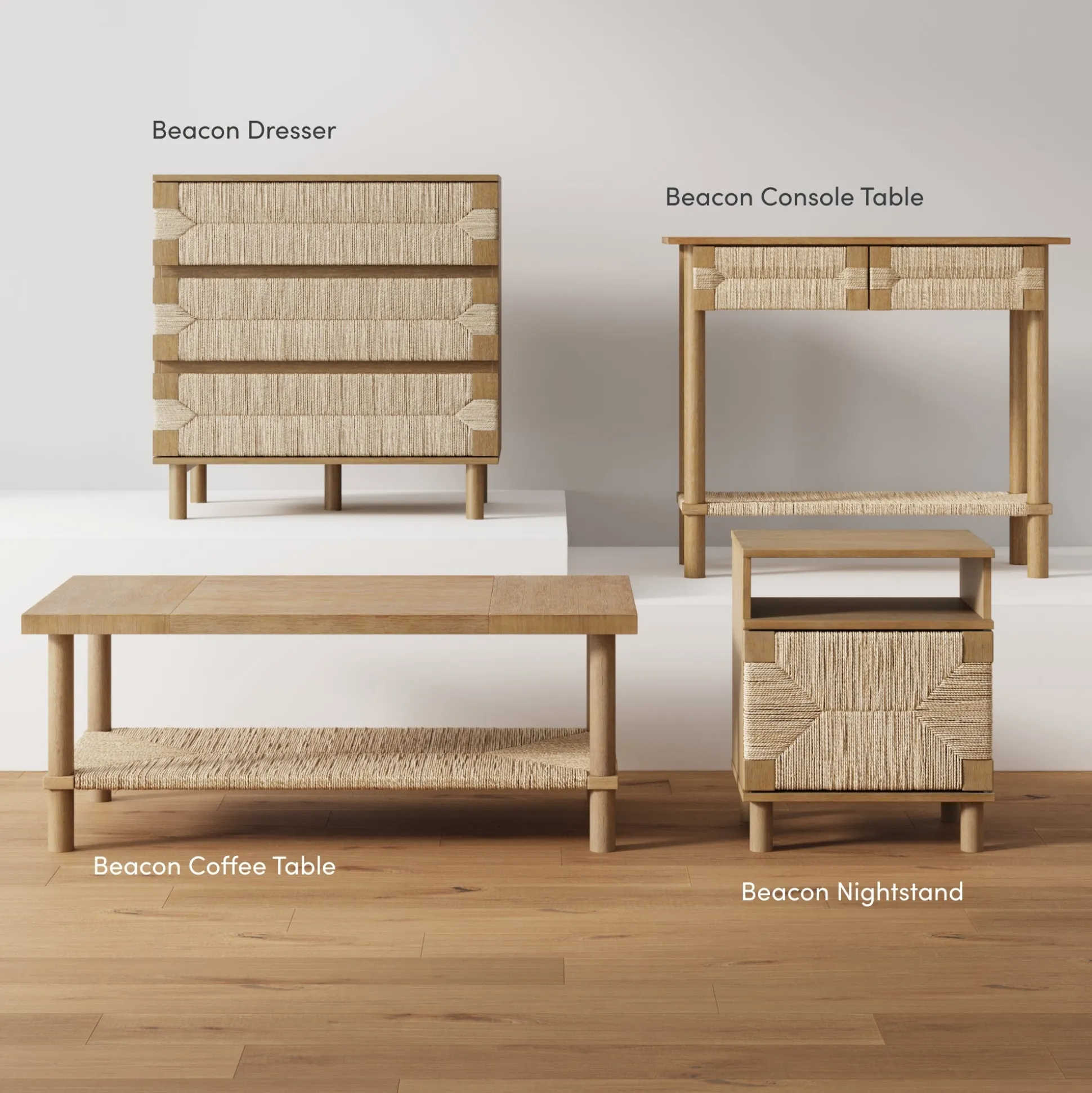 Boho Seagrass 3-Drawer Dresser Light Brown (Set of 3)