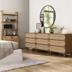 Boho Seagrass 3-Drawer Dresser Light Brown (Set of 3)