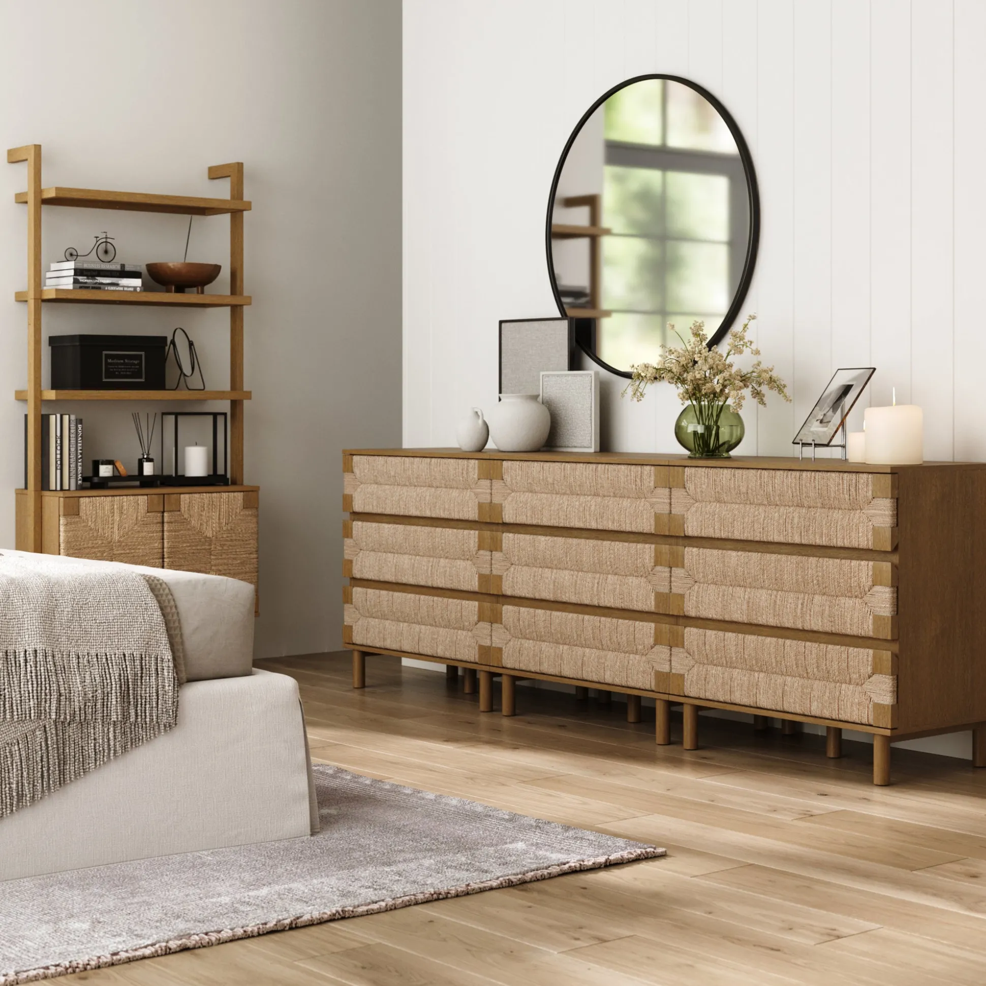 Boho Seagrass 3-Drawer Dresser Light Brown (Set of 3)