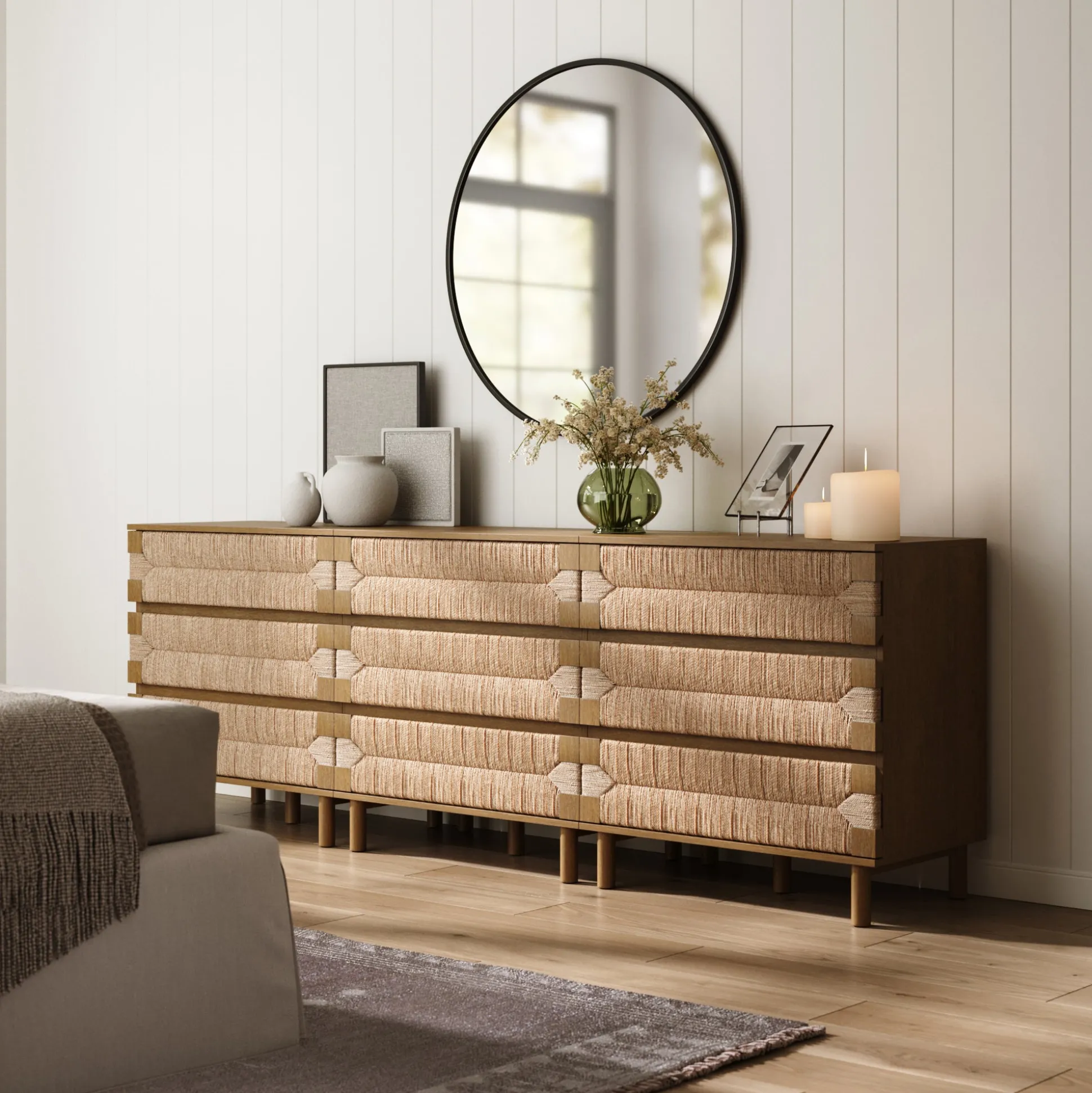 Boho Seagrass 3-Drawer Dresser Light Brown (Set of 3)