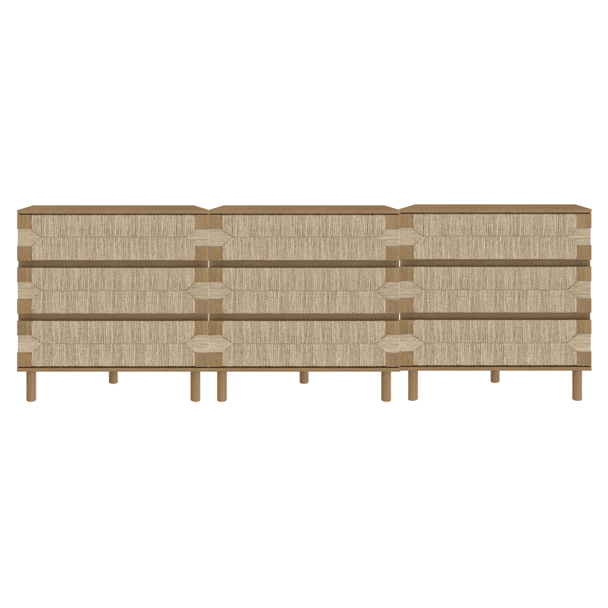 Boho Seagrass 3-Drawer Dresser Light Brown (Set of 3)