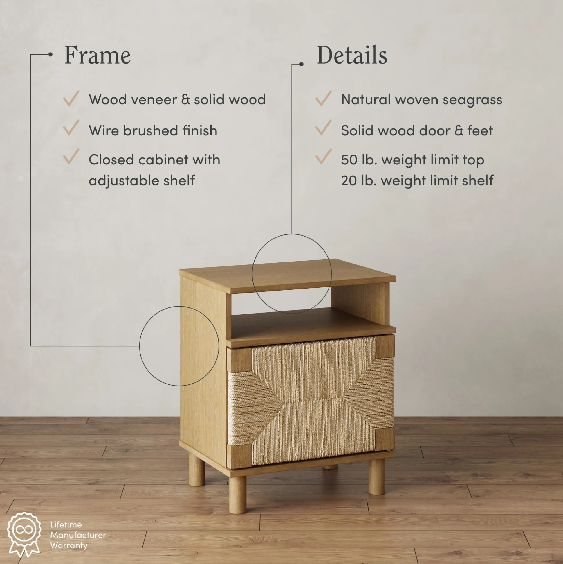 Boho Seagrass Storage Nightstands (Set of 2)