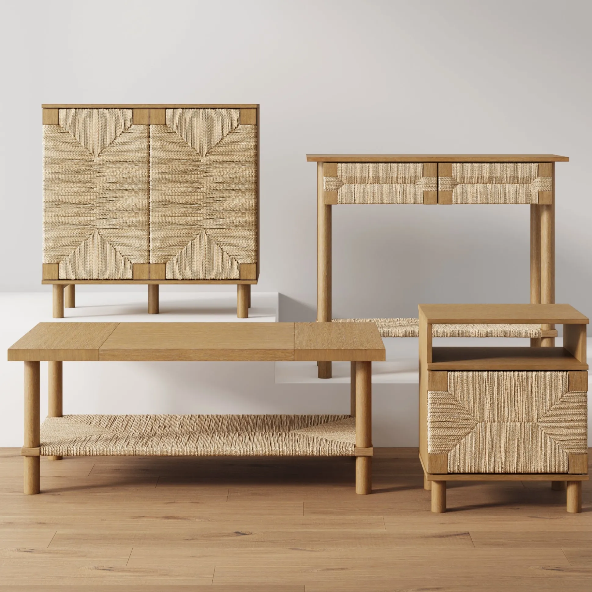 Boho Seagrass Storage Nightstands (Set of 2)