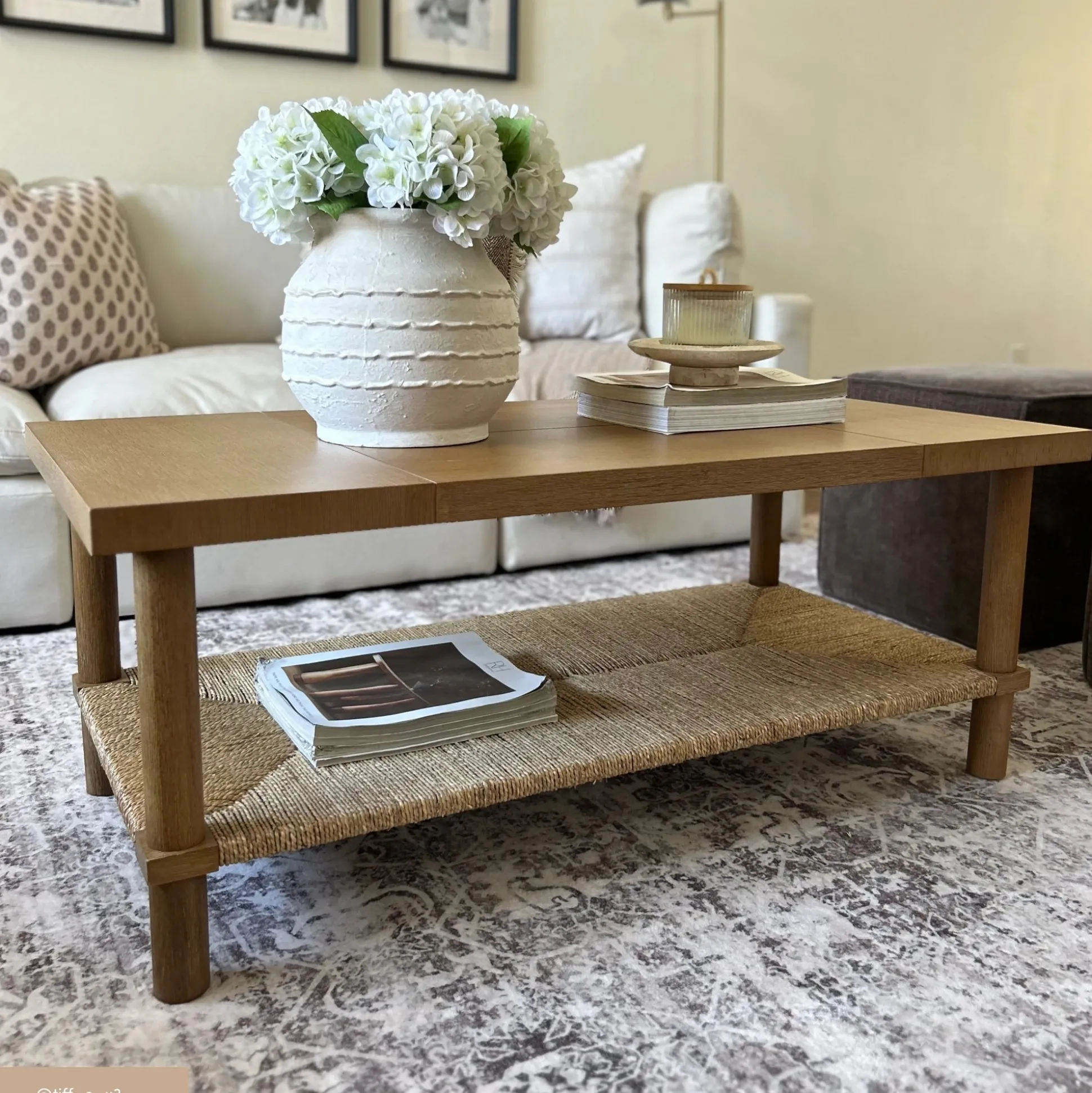 Boho Seagrass & Wood Coffee Table