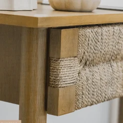 Boho Seagrass & Wood Console Table