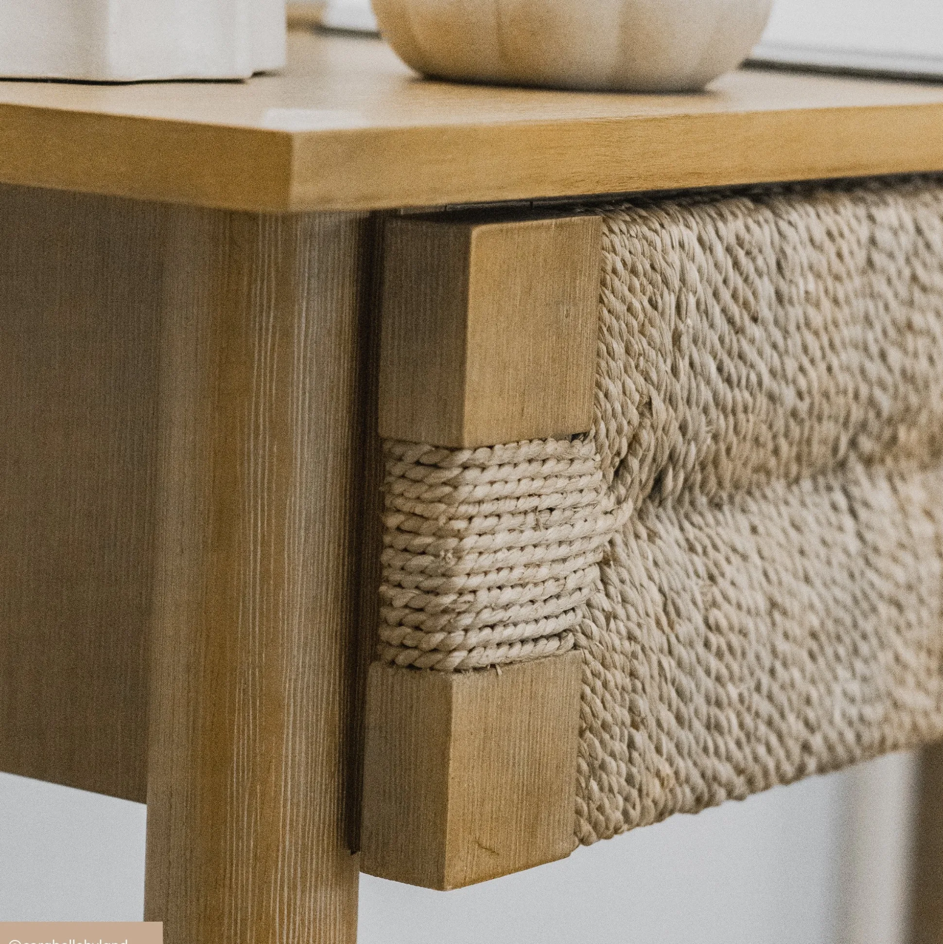 Boho Seagrass & Wood Console Table