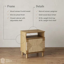 Boho Seagrass & Wood Storage Nightstand