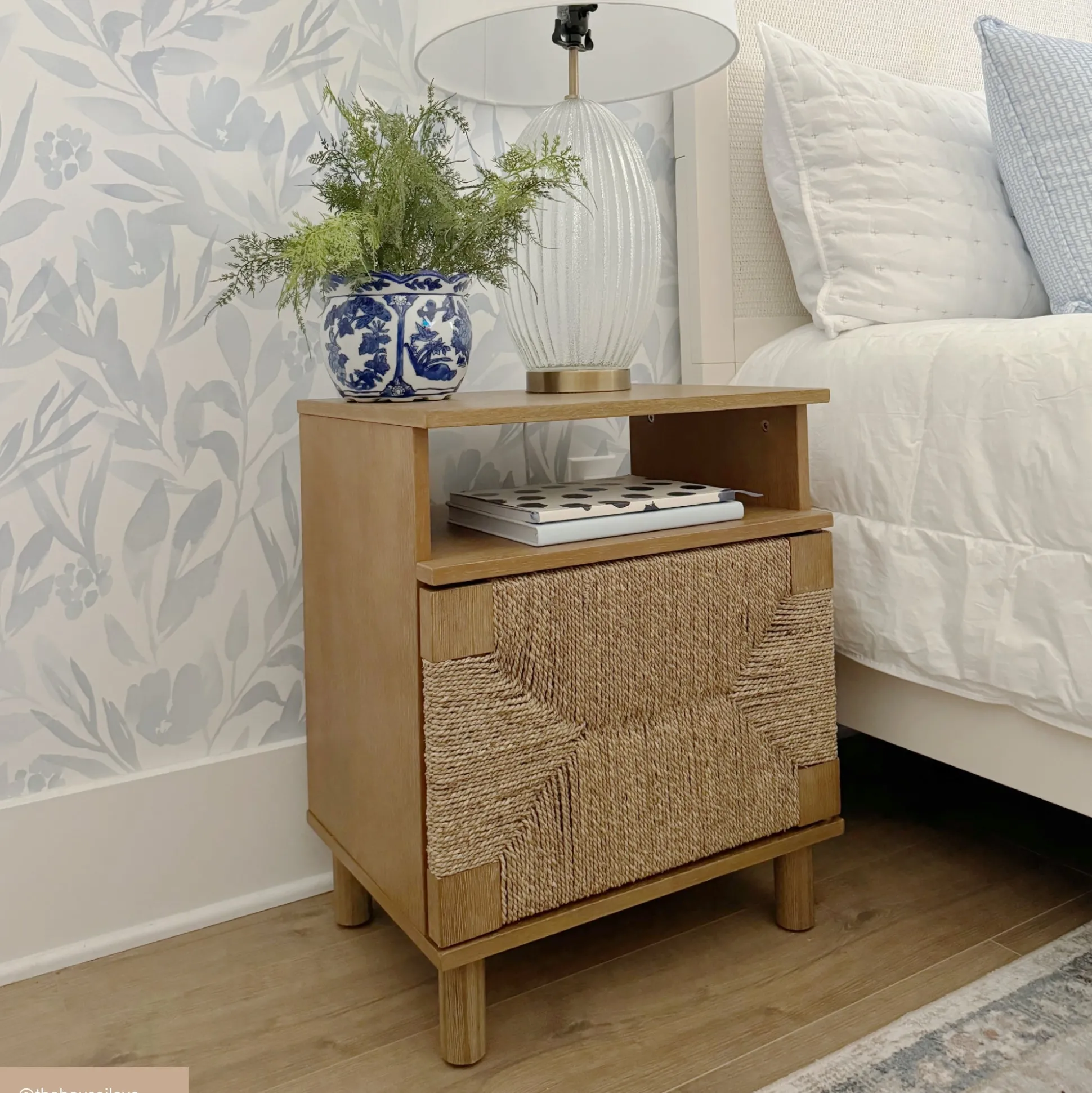 Boho Seagrass & Wood Storage Nightstand