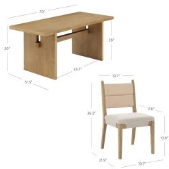 Boho Solid Wood Dining Set Light Brown (4 Chairs)