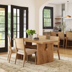 Boho Solid Wood Dining Set Light Brown (4 Chairs)