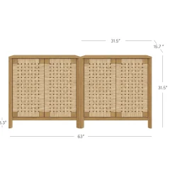 Boho Woven Seagrass Storage Cabinet Credenza Light Brown (Set of 2)