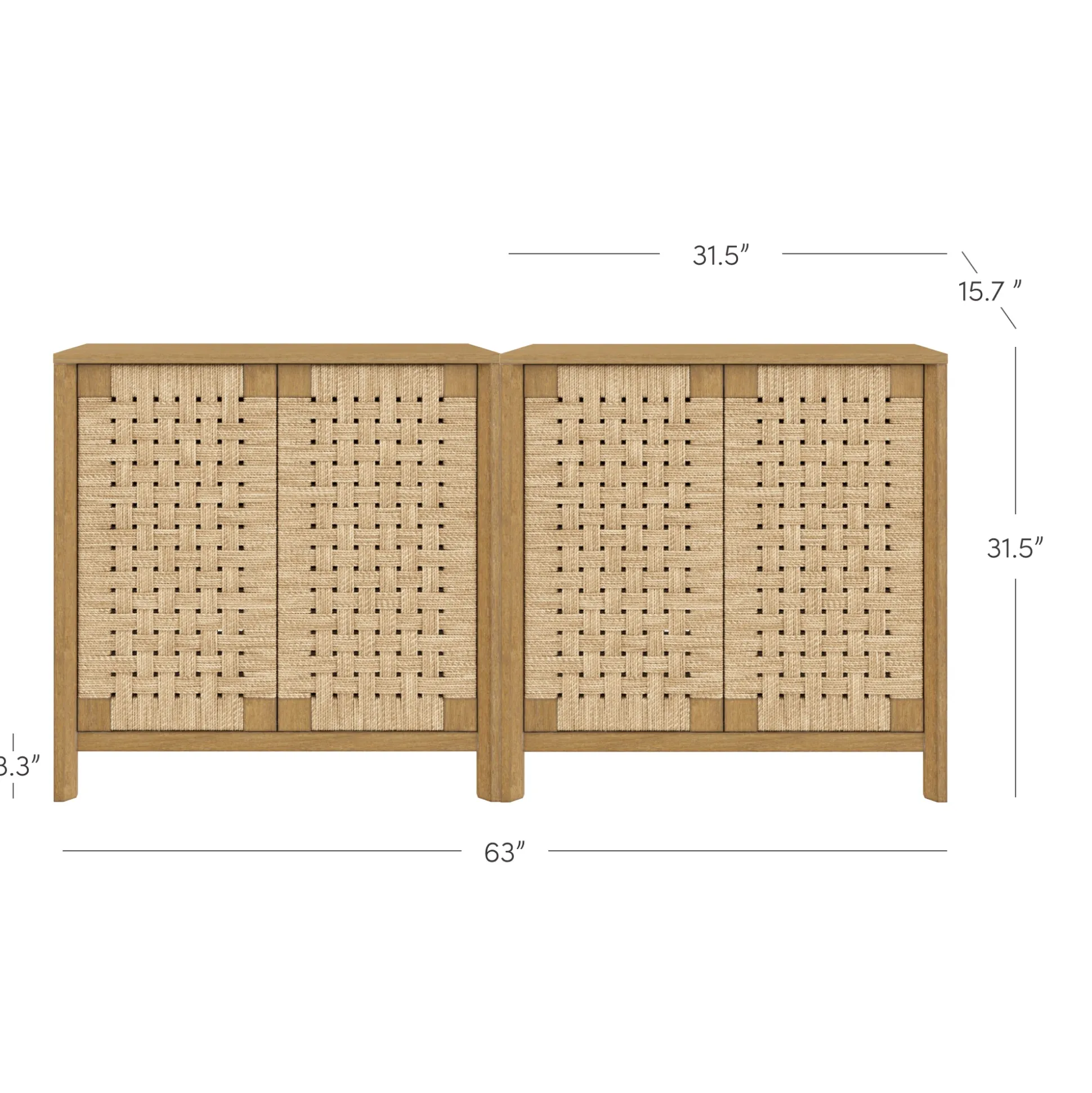 Boho Woven Seagrass Storage Cabinet Credenza Light Brown (Set of 2)