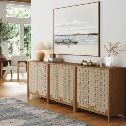 Boho Woven Seagrass Storage Cabinet Credenza Light Brown (Set of 3)