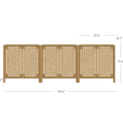 Boho Woven Seagrass Storage Cabinet Credenza Light Brown (Set of 3)