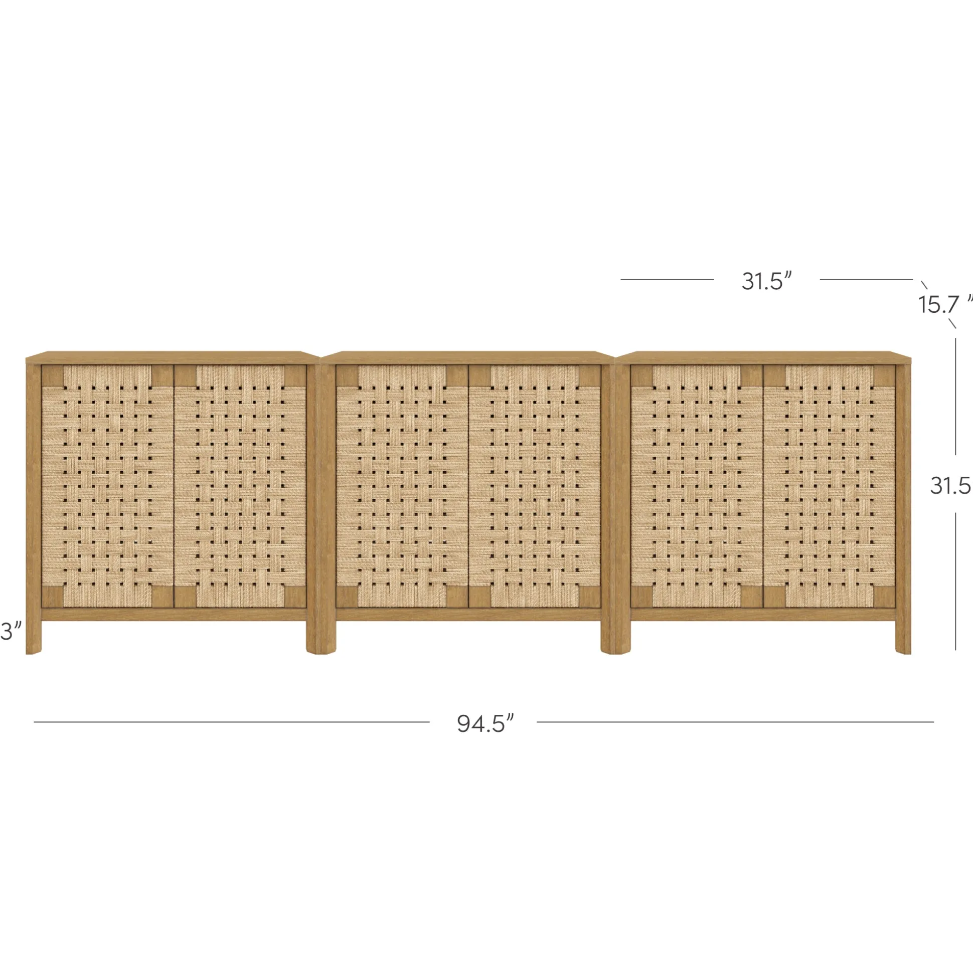 Boho Woven Seagrass Storage Cabinet Credenza Light Brown (Set of 3)