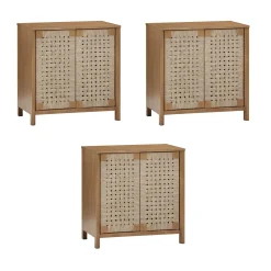 Boho Woven Seagrass Storage Cabinet Credenza Light Brown (Set of 3)