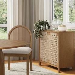 Boho Woven Seagrass & Wood Storage Cabinet Light Brown