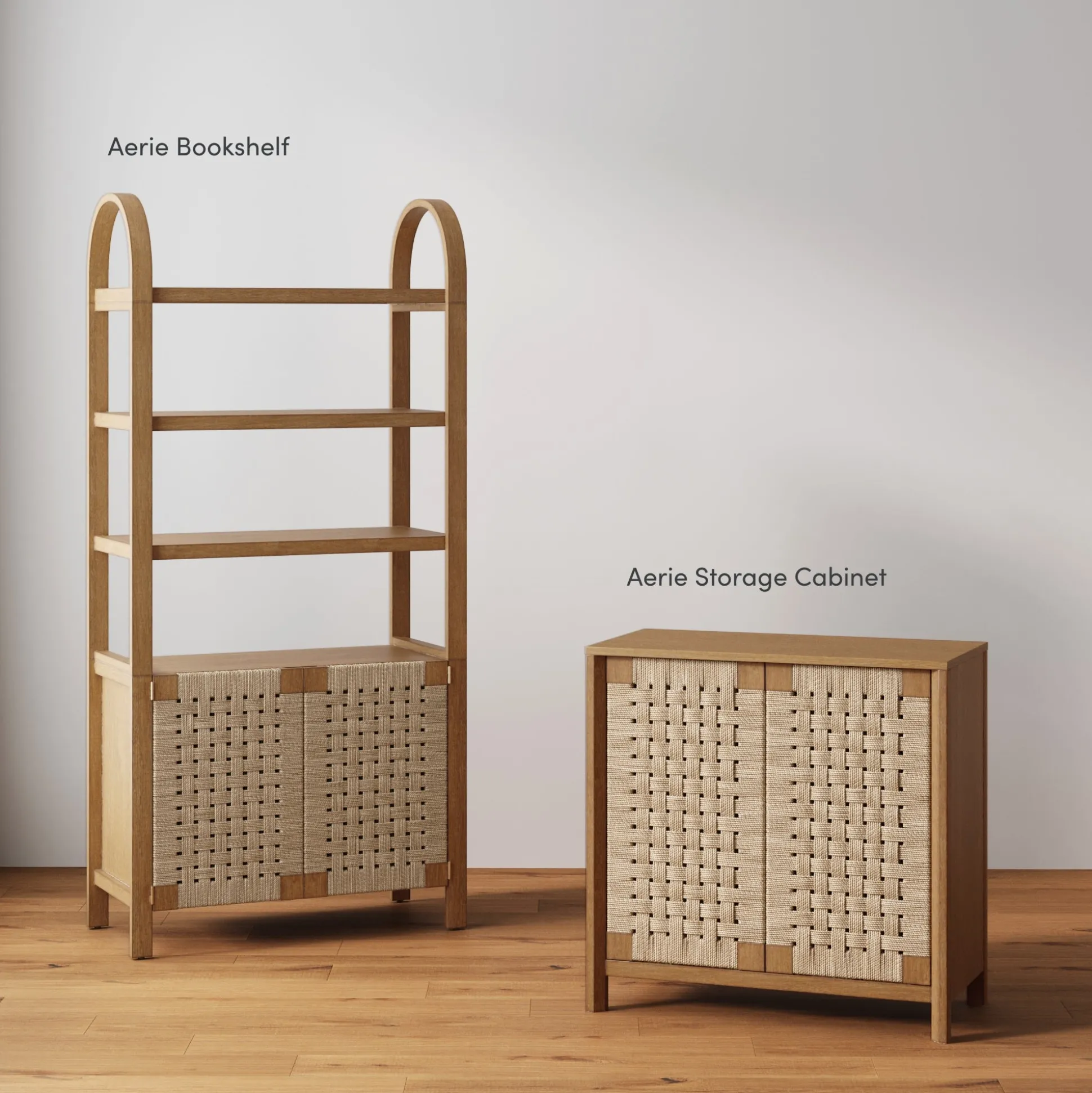 Boho Woven Seagrass & Wood Storage Cabinet Light Brown