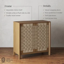 Boho Woven Seagrass & Wood Storage Cabinet Light Brown