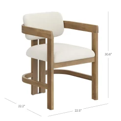 Boucle Barrel Dining Chair w/ Curved Back and Arm Light Brown