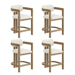 Boucle Bar Stool with Barrel Back and Arm Light Brown (Set of 4)