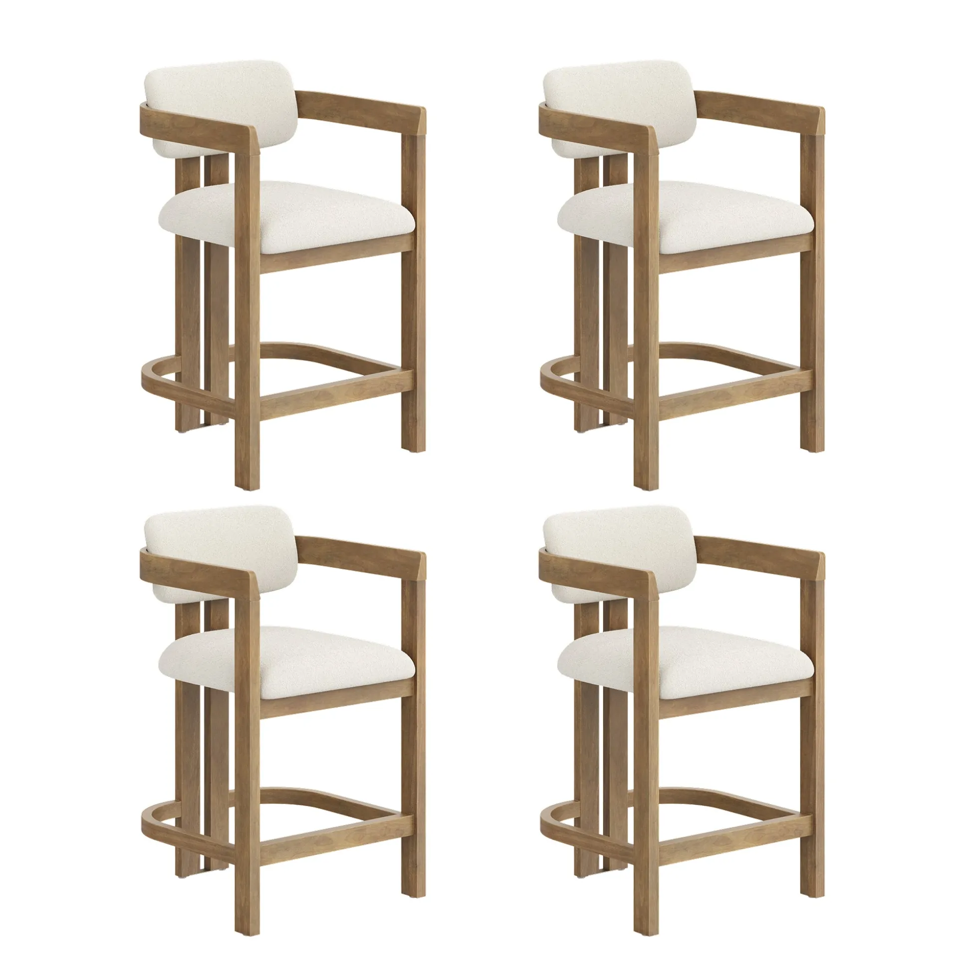 Boucle Bar Stool with Barrel Back and Arm Light Brown (Set of 4)