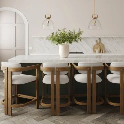 Boucle Bar Stool with Barrel Back and Arm Light Brown (Set of 4)