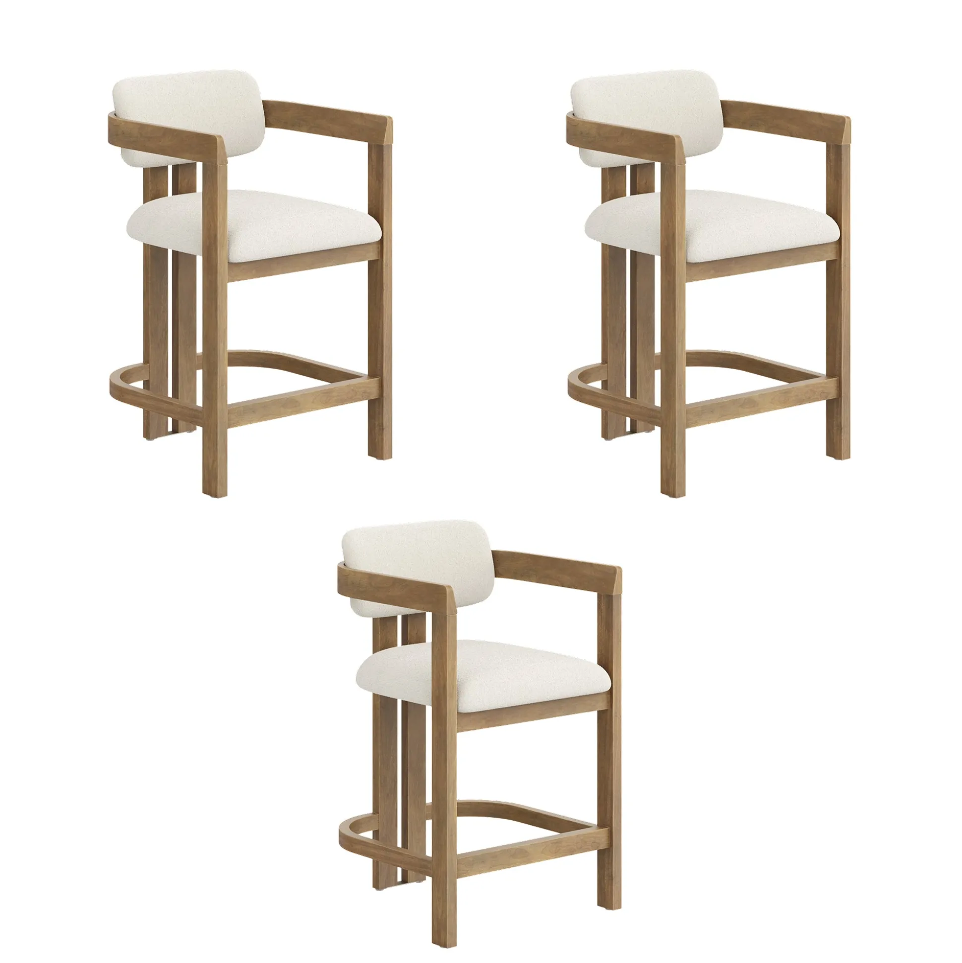 Boucle Bar Stool with Barrel Back and Arm Light Brown (Set of 3)