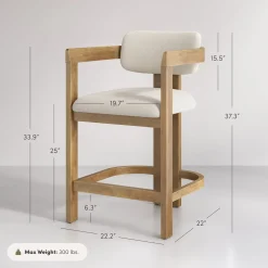 Boucle Bar Stool with Barrel Back and Arm Light Brown (Set of 3)