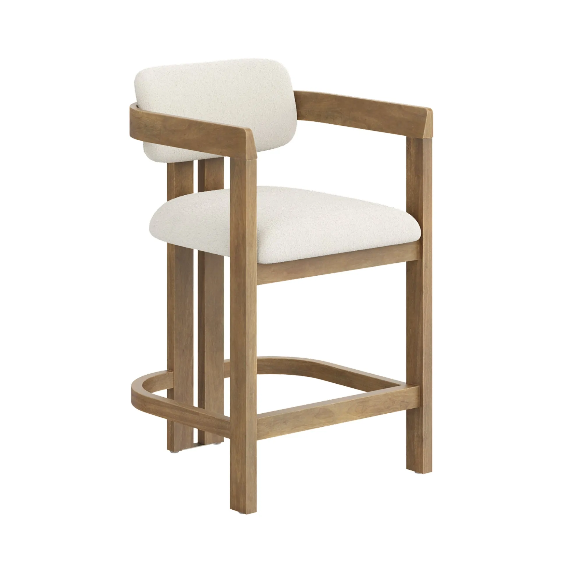 Boucle Bar Stool with Barrel Back and Arm Light Brown