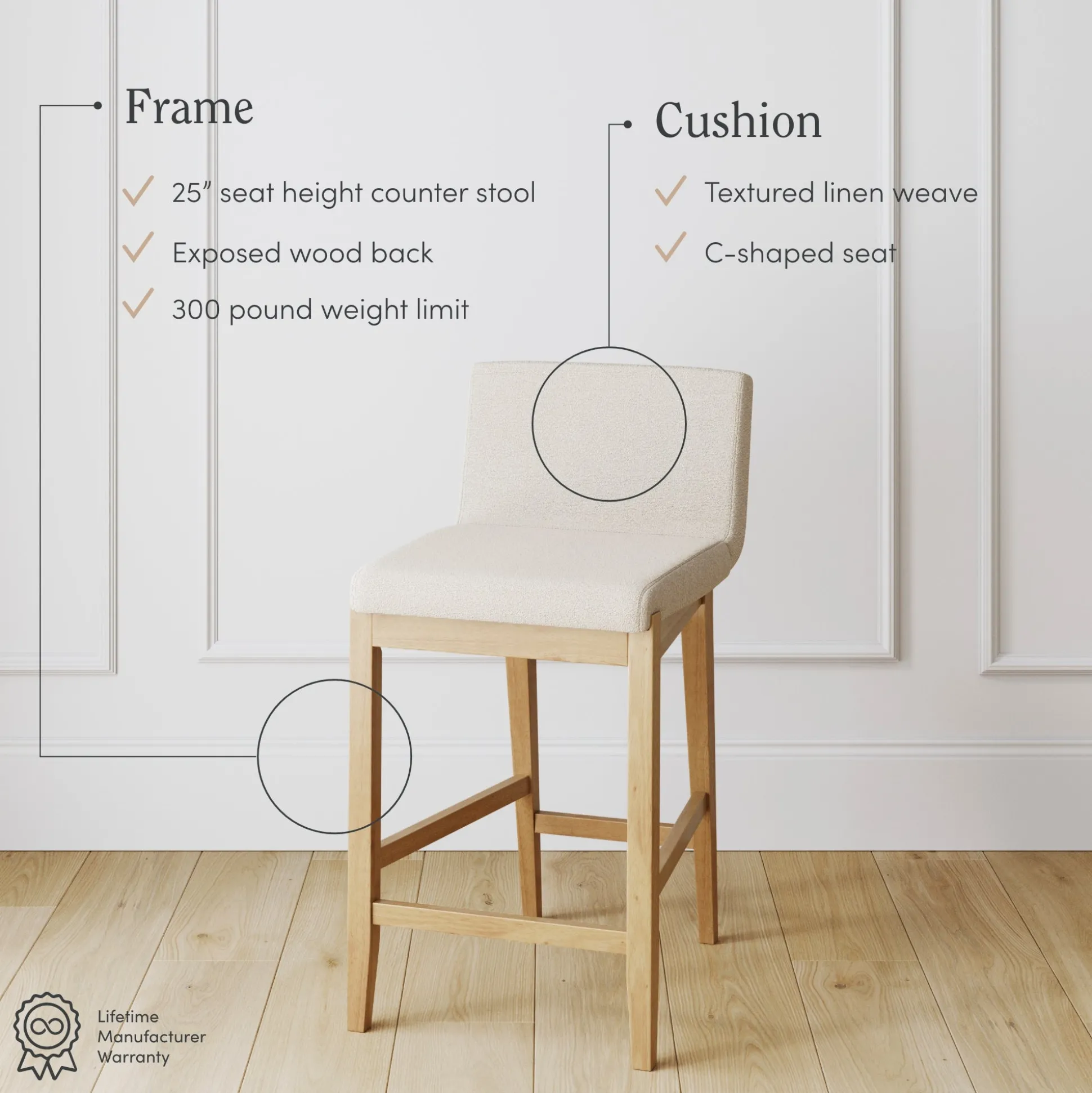 Boucle Counter Height Bar Stools Warm Pine (Set of 4)