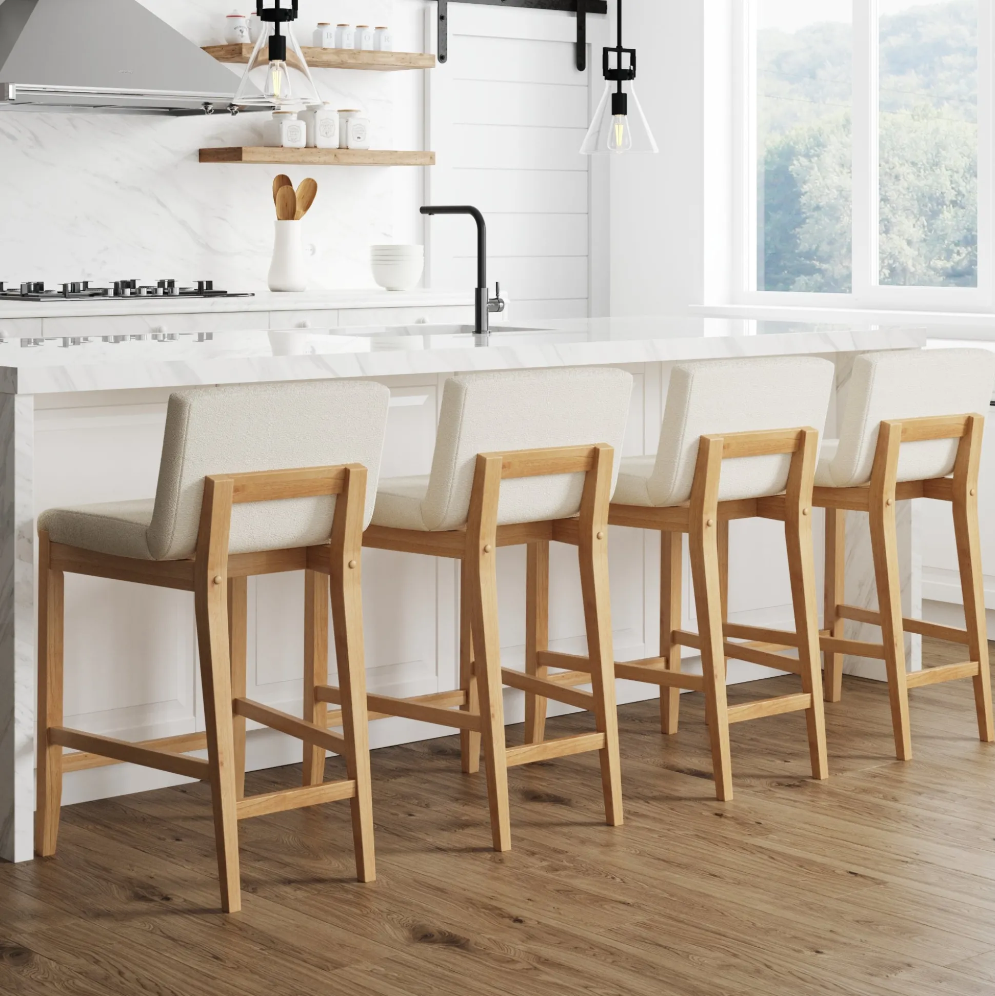 Boucle Counter Height Bar Stools Warm Pine (Set of 4)