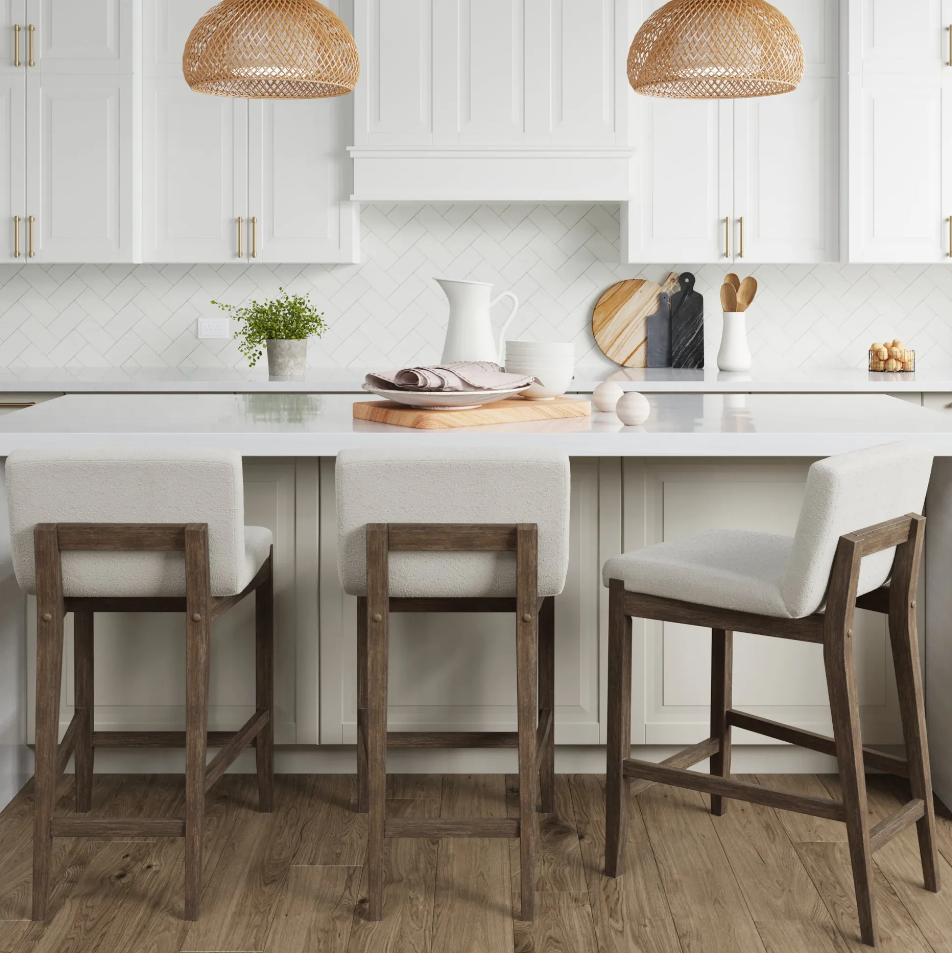 Boucle Counter Height Bar Stools Dark Brown (Set of 3)