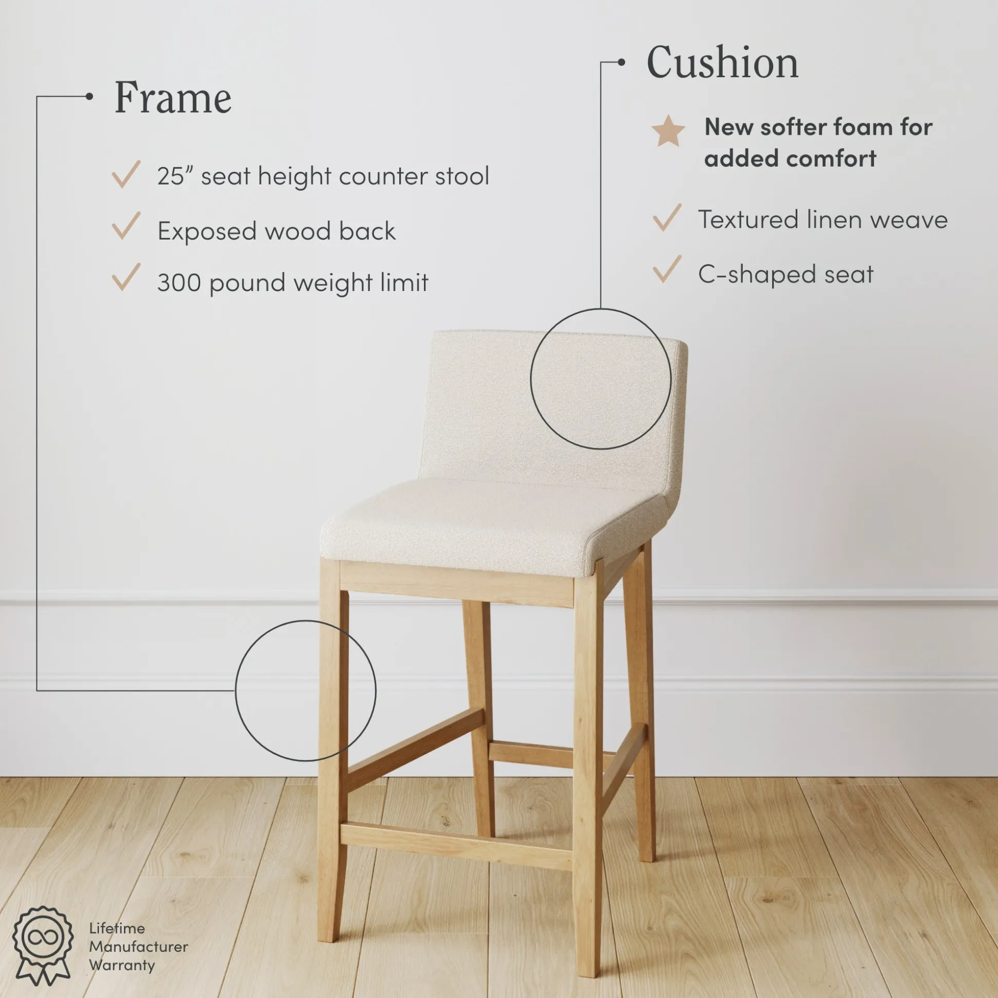 Boucle Counter Height Bar Stools Warm Pine (Set of 3)