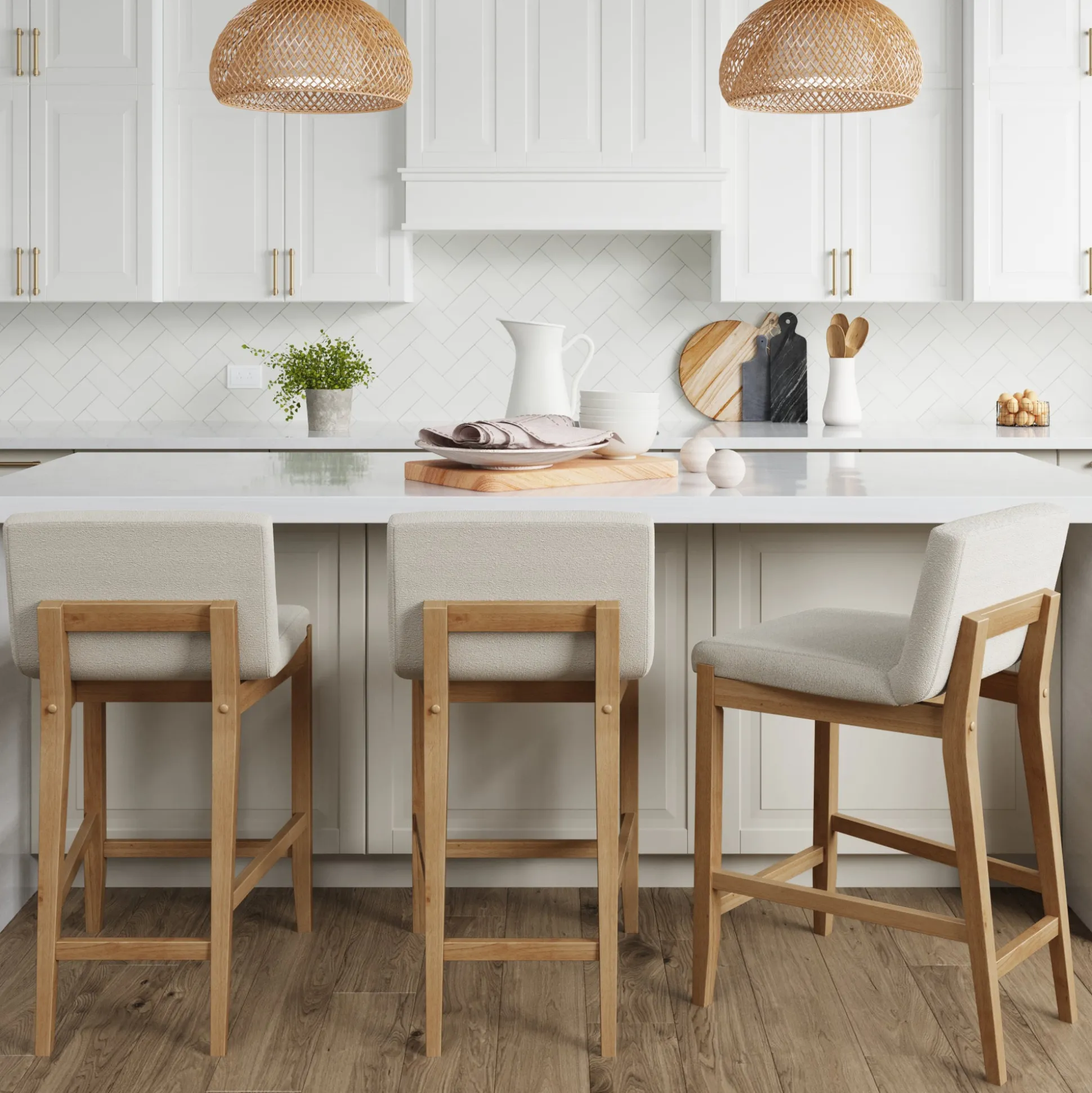Boucle Counter Height Bar Stools Warm Pine (Set of 3)