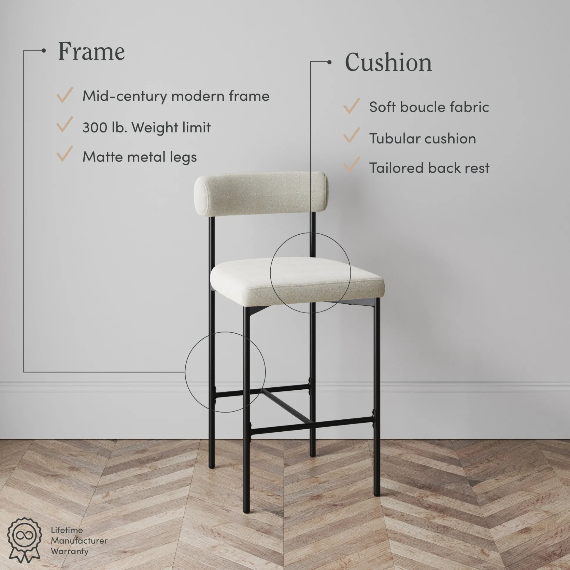 Boucle Counter Height Bar Stools (Set of 2)