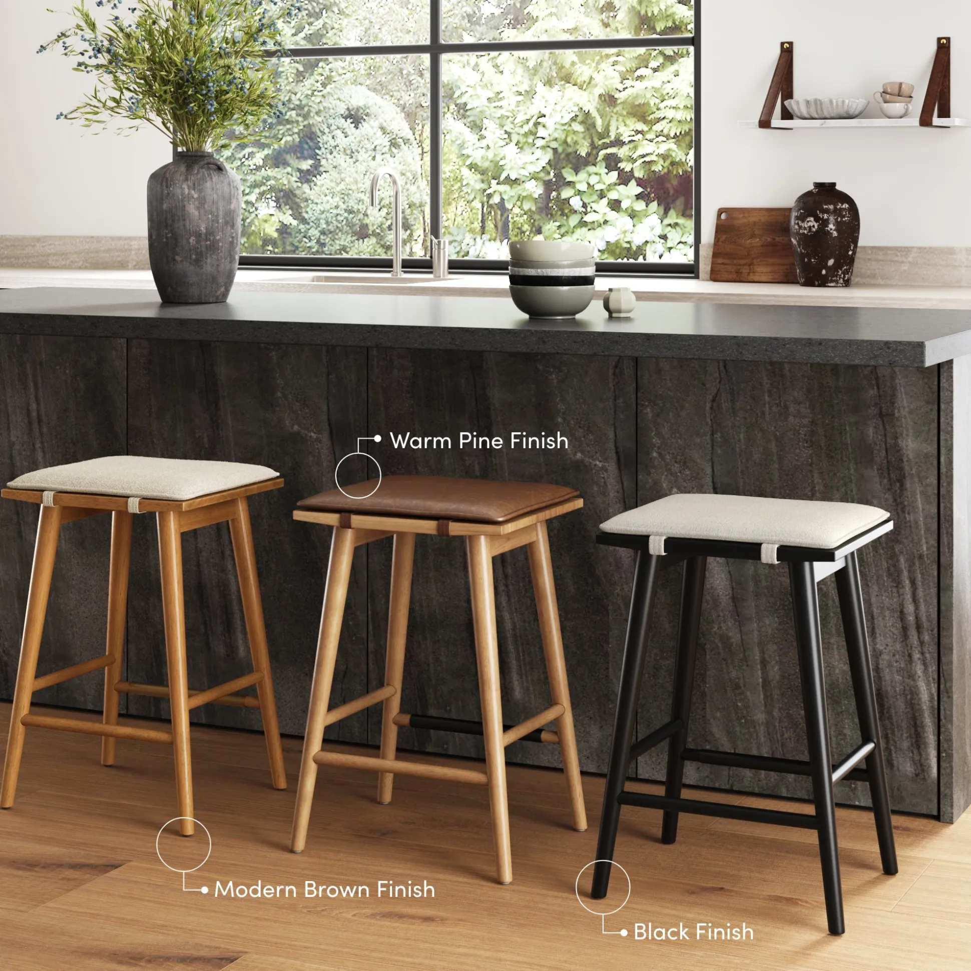 Boucle Counter Height Bar Stools Brown (Set of 4)