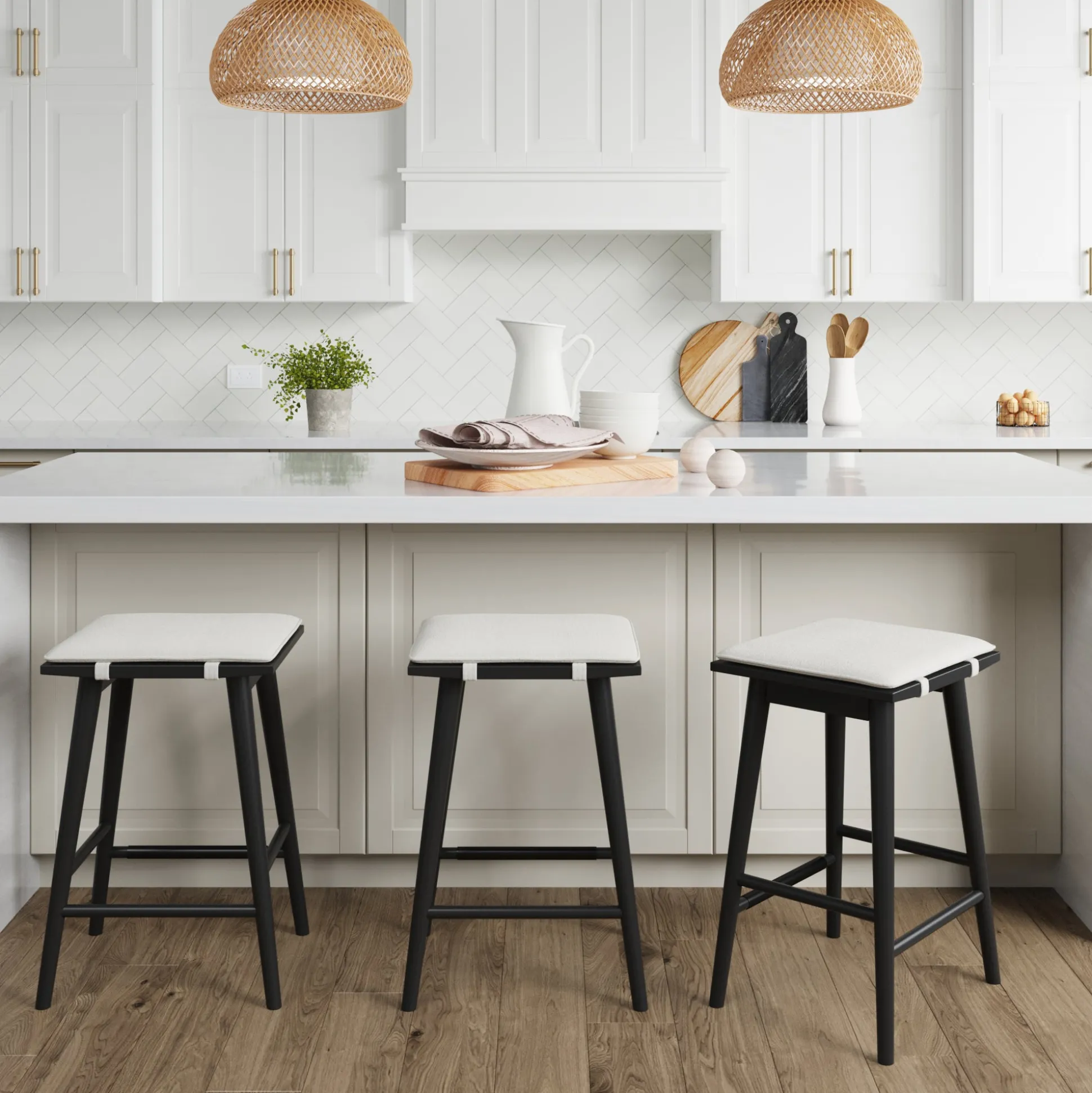 Boucle Counter Height Bar Stools Black (Set of 3)