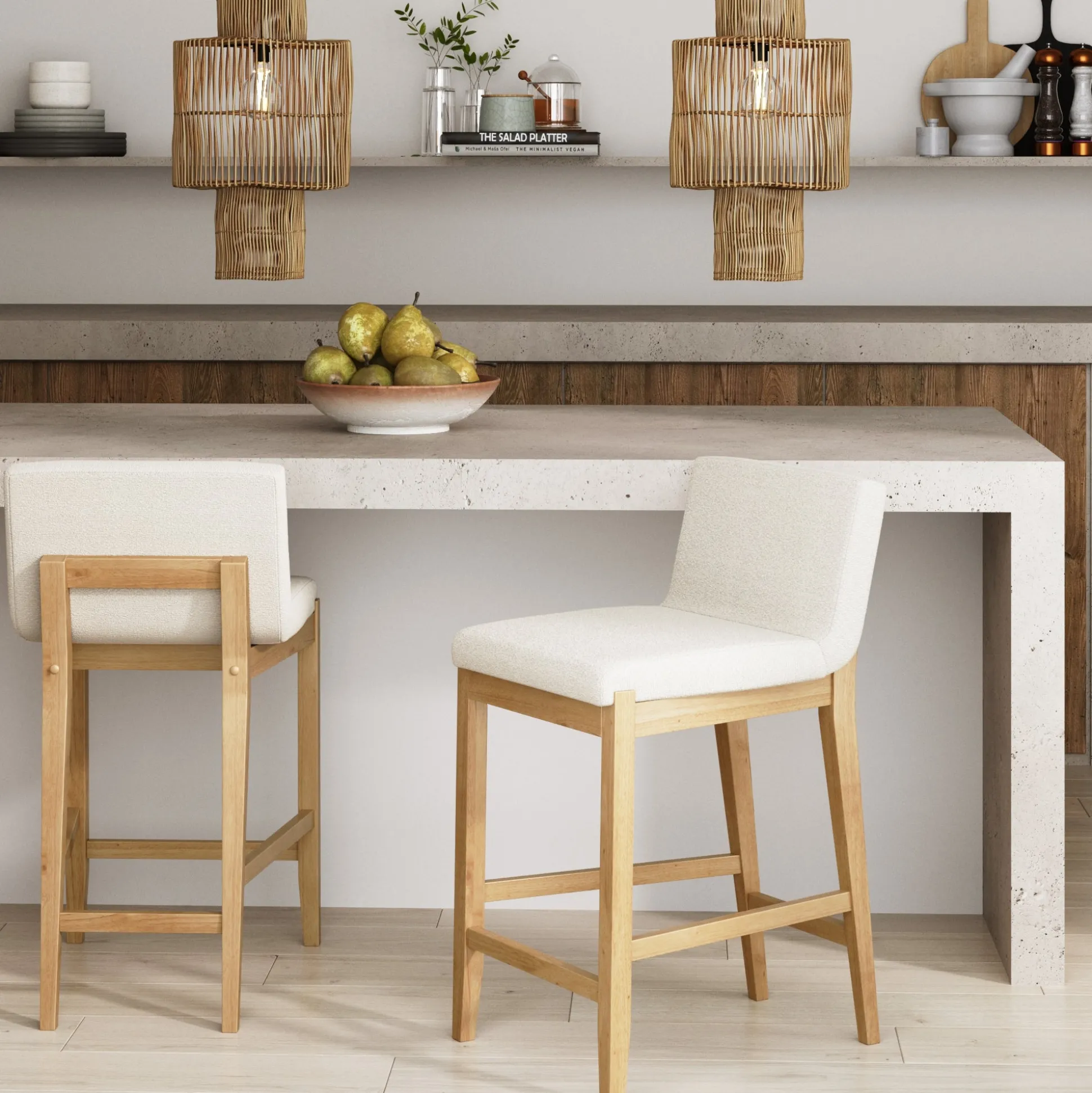 Boucle Counter Height Bar Stools Warm Pine (Set of 2)
