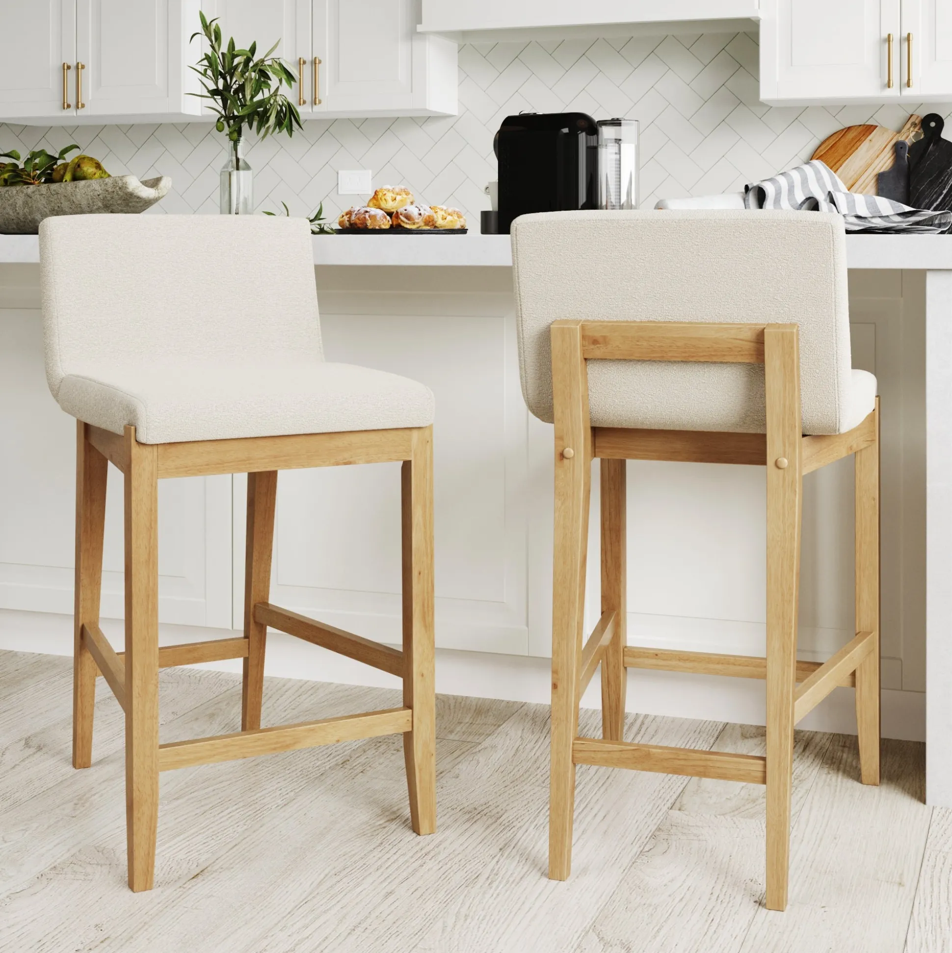 Boucle Counter Height Bar Stools Warm Pine (Set of 2)