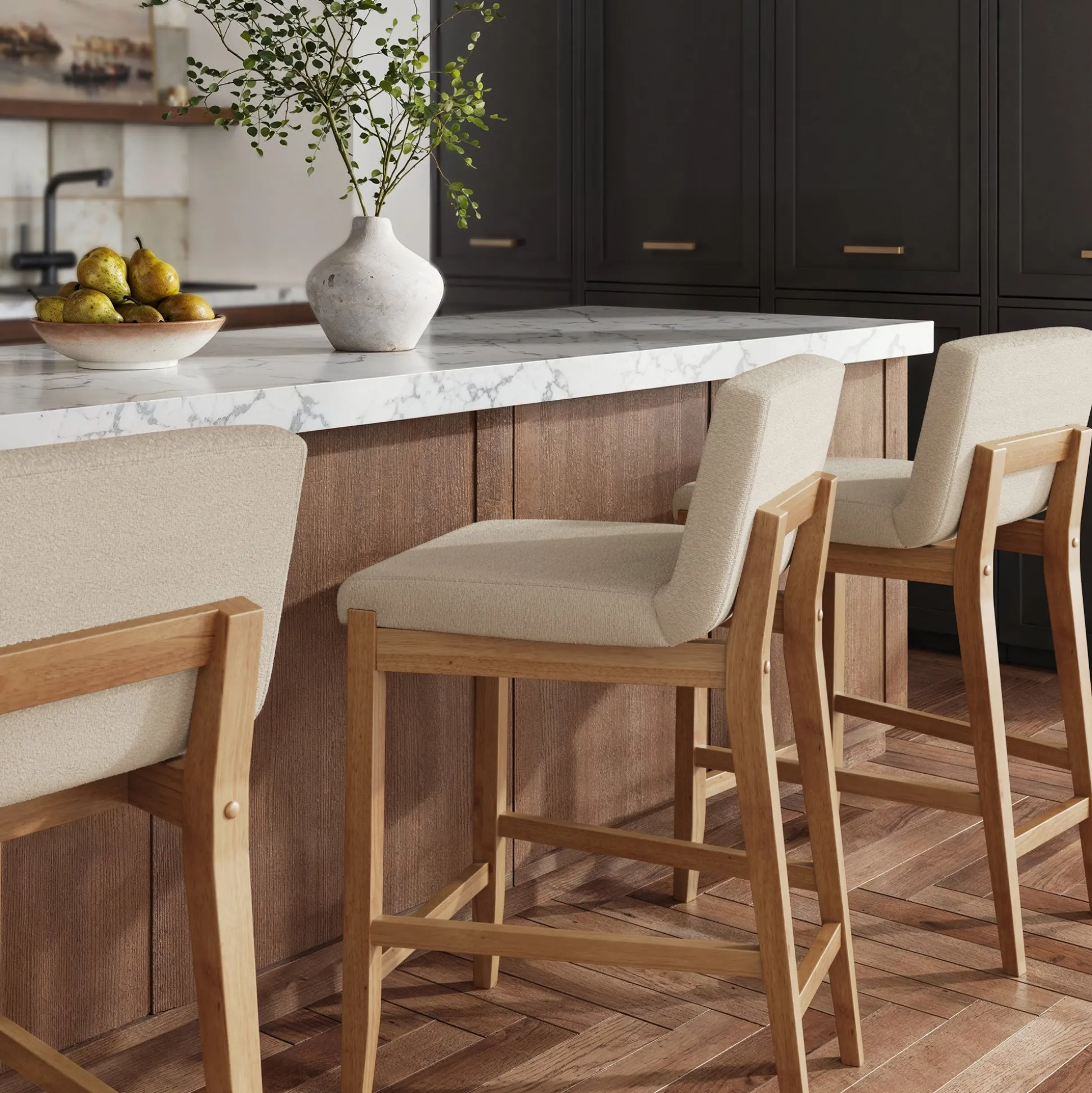 Boucle Counter Height Bar Stools Warm Pine (Set of 2)