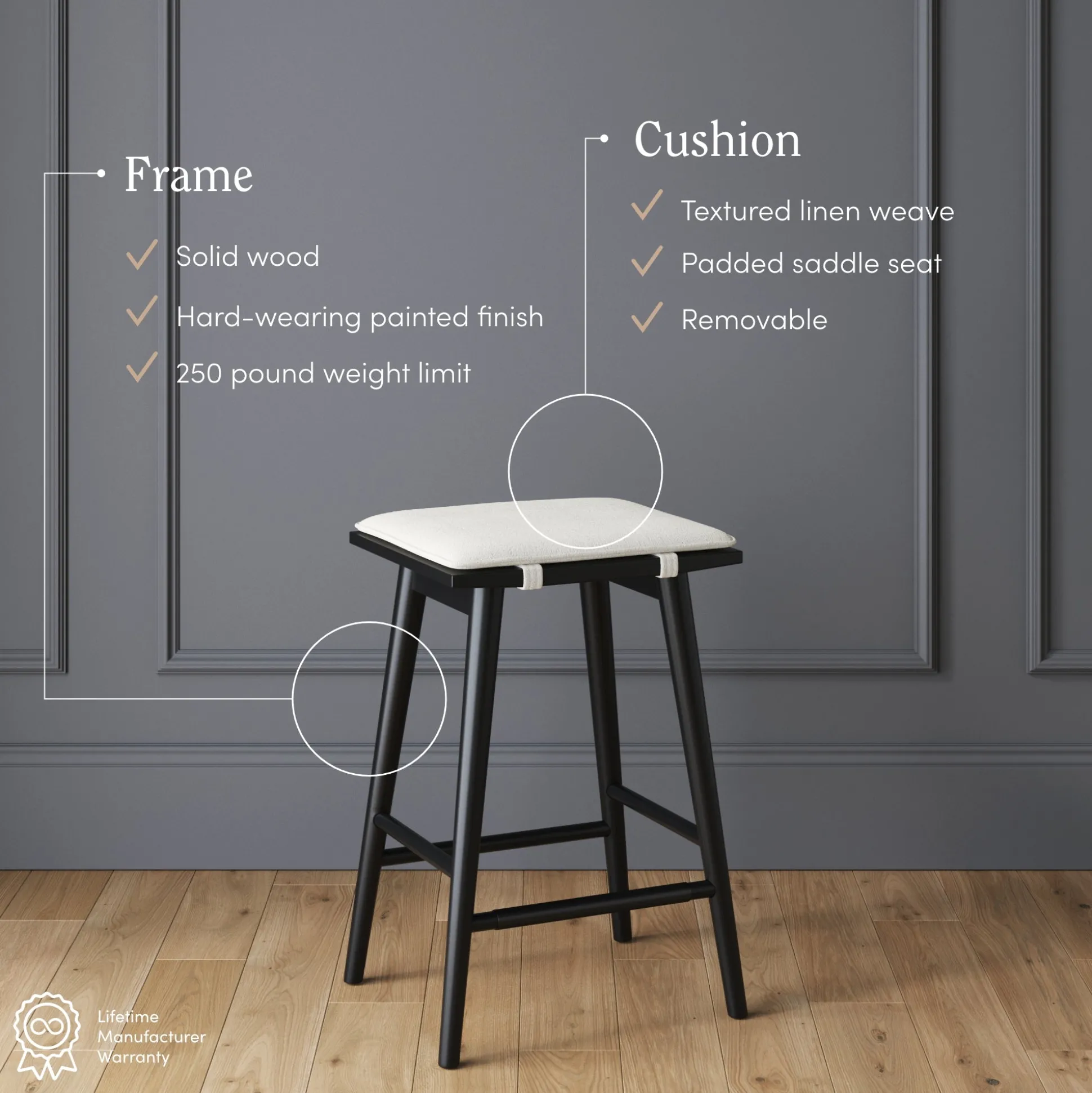 Boucle Counter Height Bar Stools Black (Set of 4)