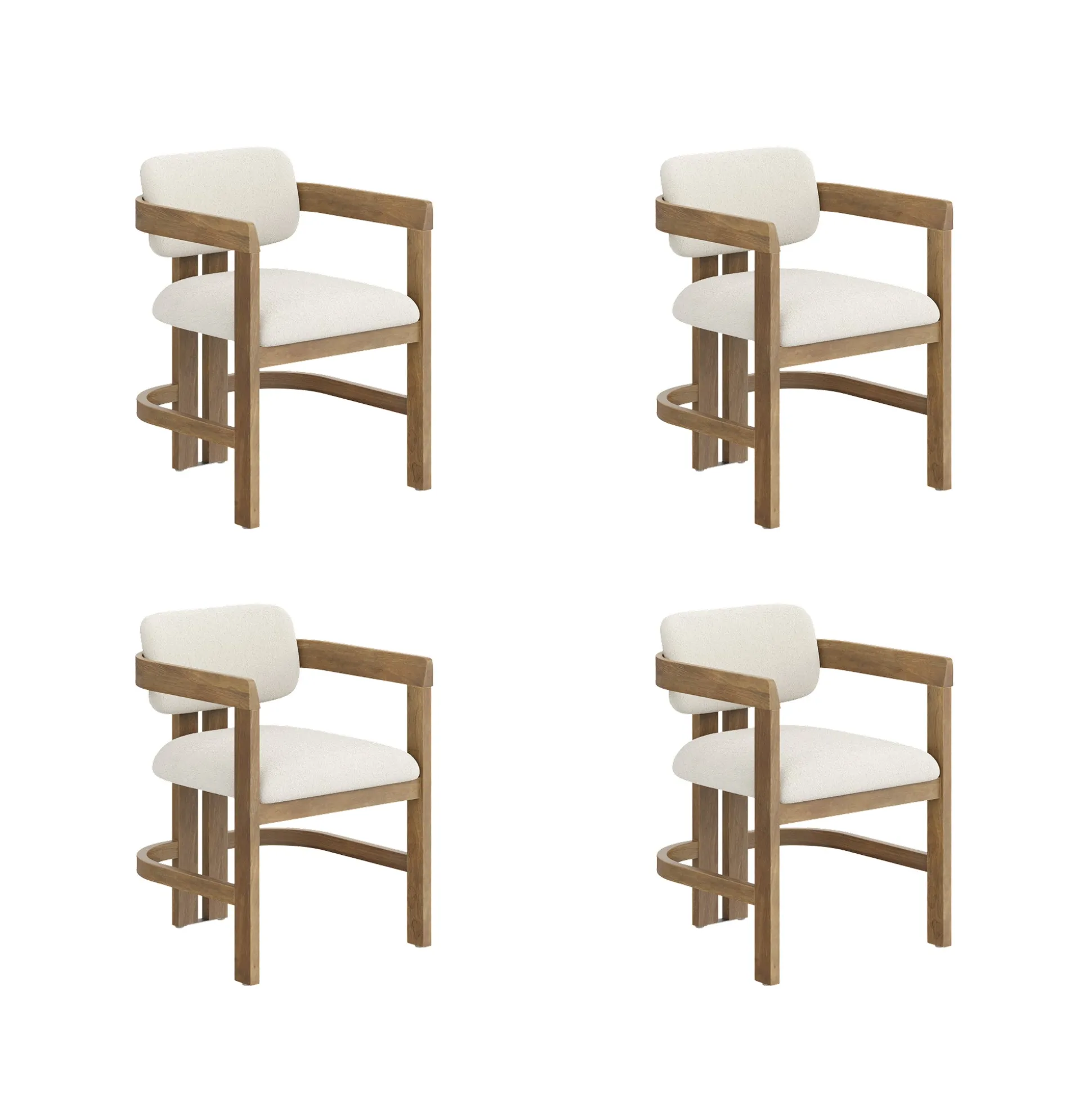 Boucle Dining Chair w/ Curved Back and Arm Light Brown (Set of 4)