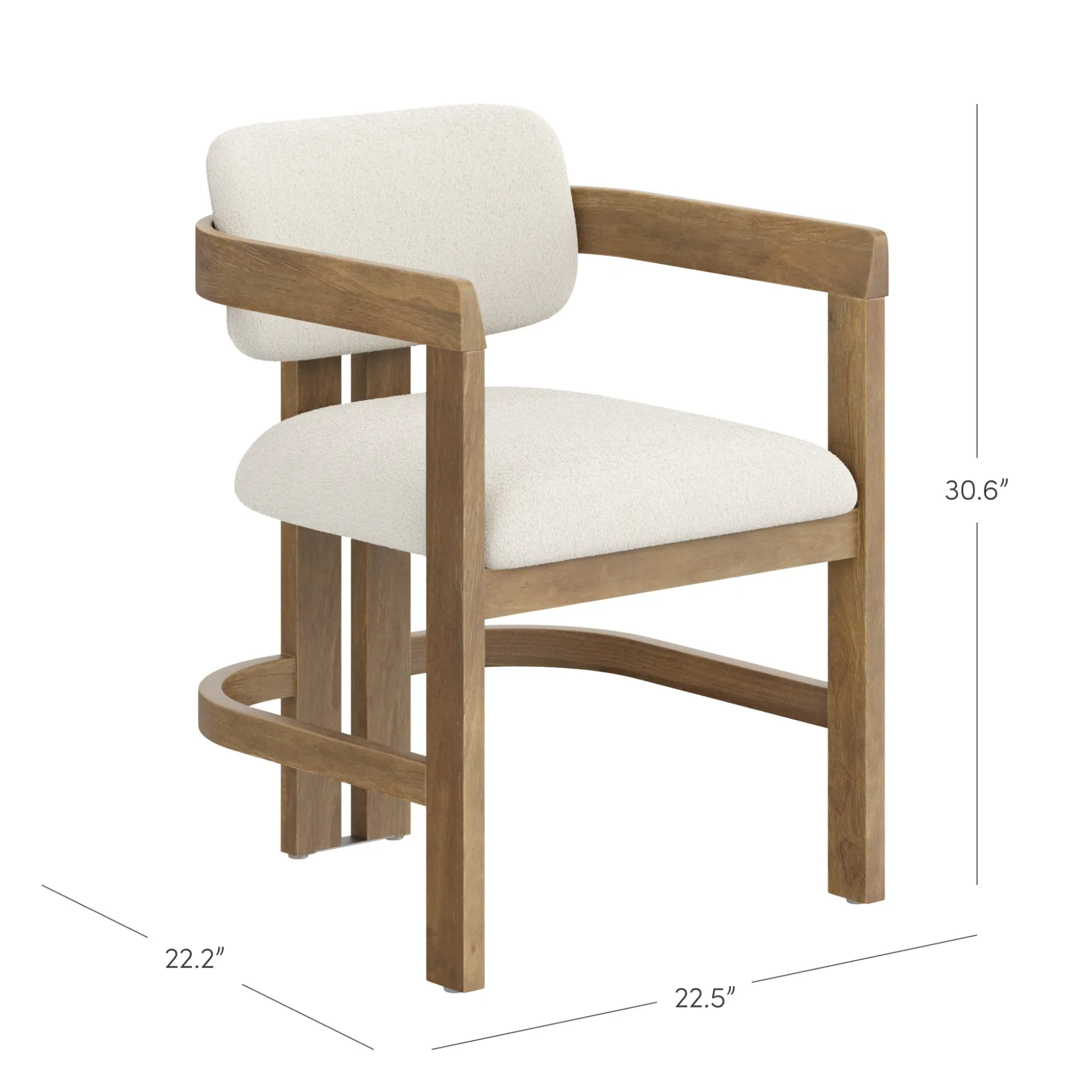 Boucle Dining Chair w/ Curved Back and Arm Light Brown (Set of 2)