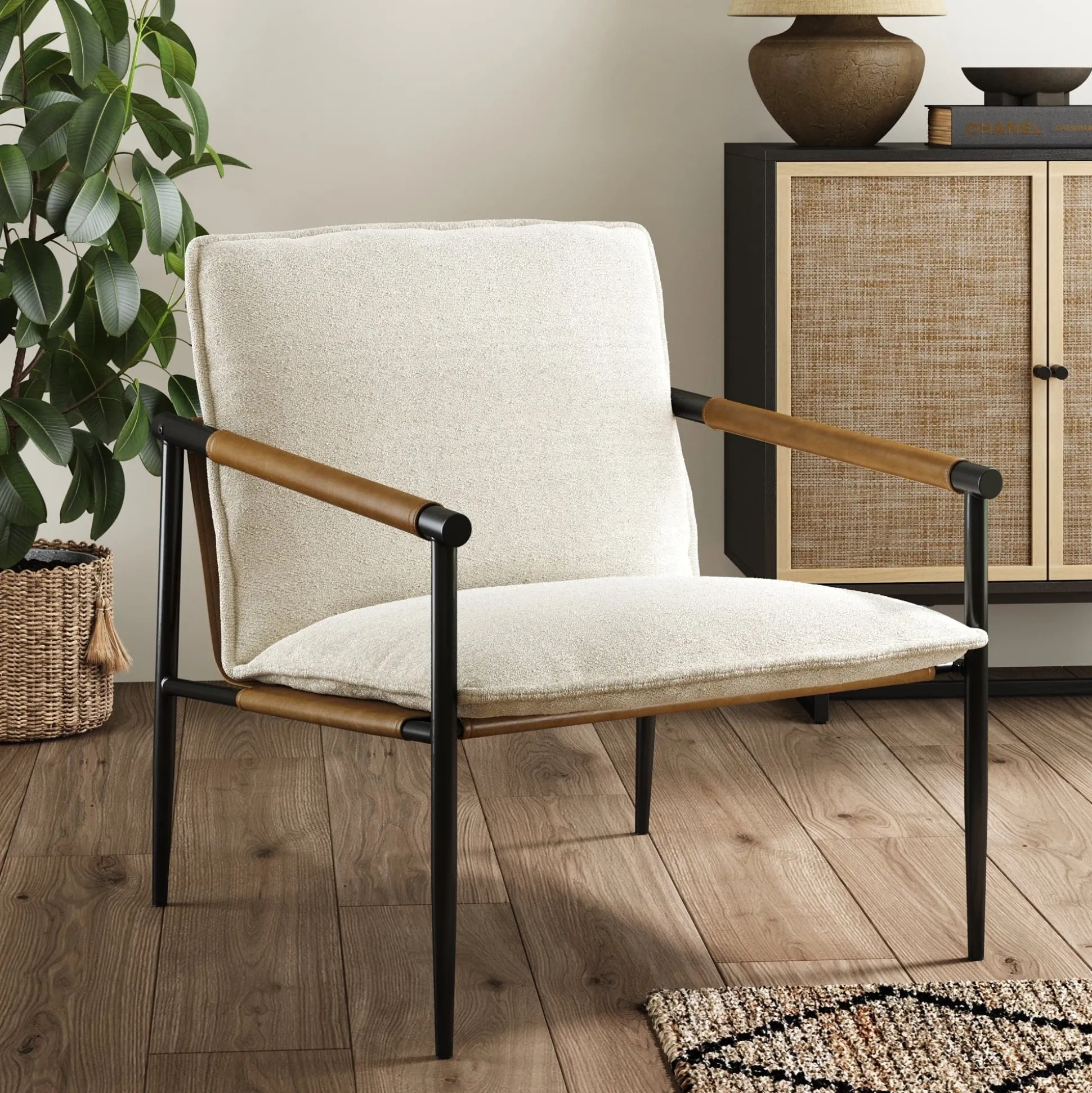 Boucle Fabric & Metal Accent Chair