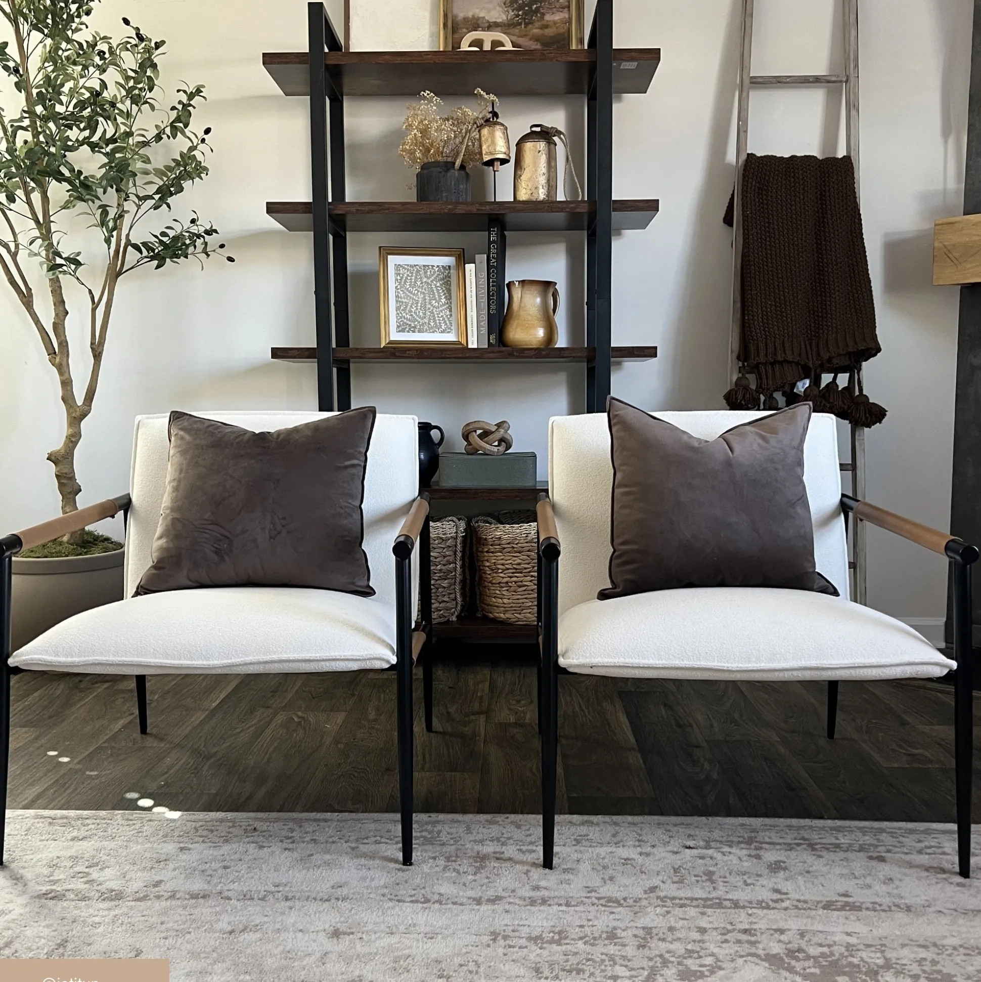 Boucle Fabric & Metal Accent Chair