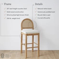 Boucle & Rattan Bar Stools Light Brown (Set of 3)